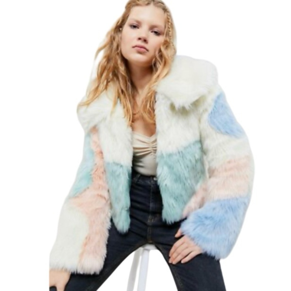 House Of Sunny Scandi Patchwork Faux Fur Coat